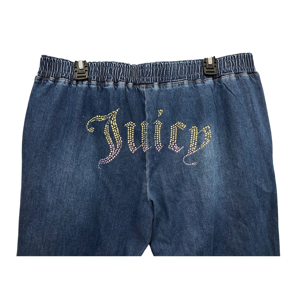 Juicy Couture Womens L Denim Joggers Rhinestone Logo Blue Jeans Medium Wash y2k
